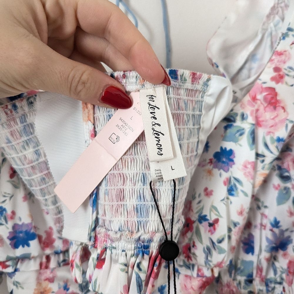 NWT For Love and Lemons white blue pink floral Juliet skirt crop top set M/L - Picture 4 of 10